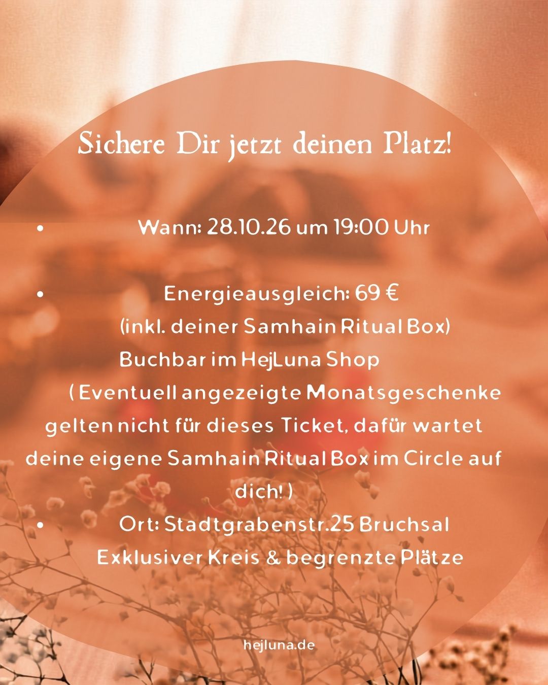 Call to Action für die Buchung des Samhain Circles für 69 Euro inklusive Ritual Box in kleiner Runde.