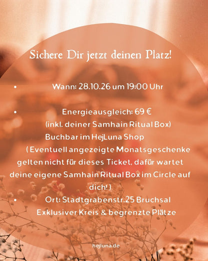 Call to Action für die Buchung des Samhain Circles für 69 Euro inklusive Ritual Box in kleiner Runde.