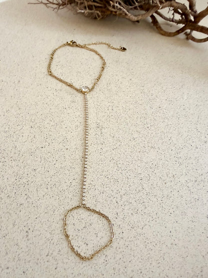 Edelstahl Handkette mit Strass 16x5 – Filigraner Handschmuck Damen, anlauffrei