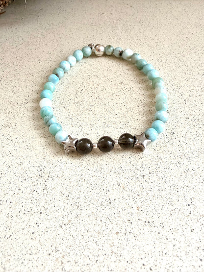 STARDUST COLLECTION – Tektit × Larimar Armband | Silber | Limitiert