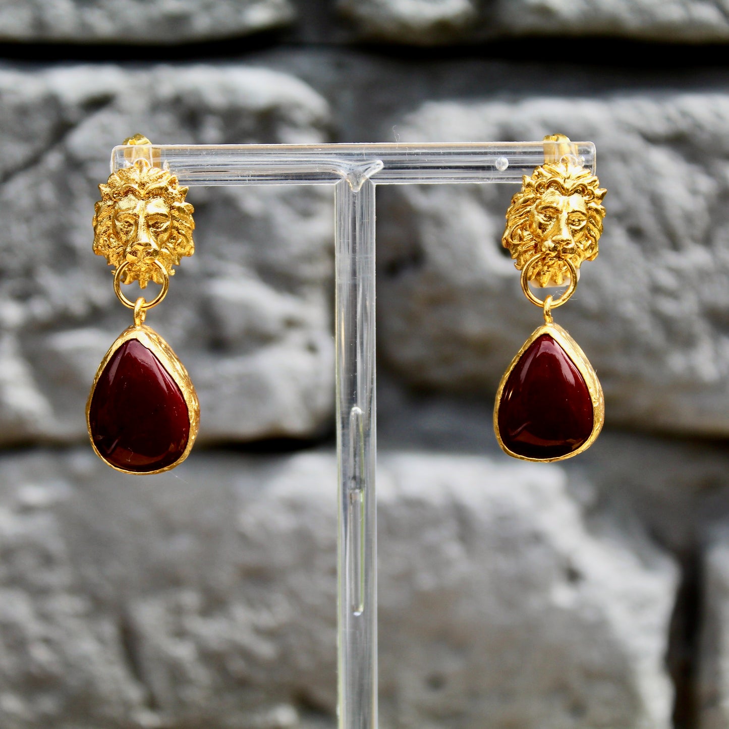 Ohrringe-Lion | Chalcedon rot | Chalcedon creme